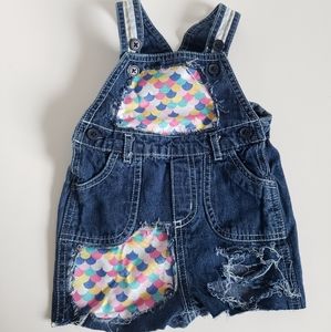 Infant girls custom Mermaid overalls 3/6m
